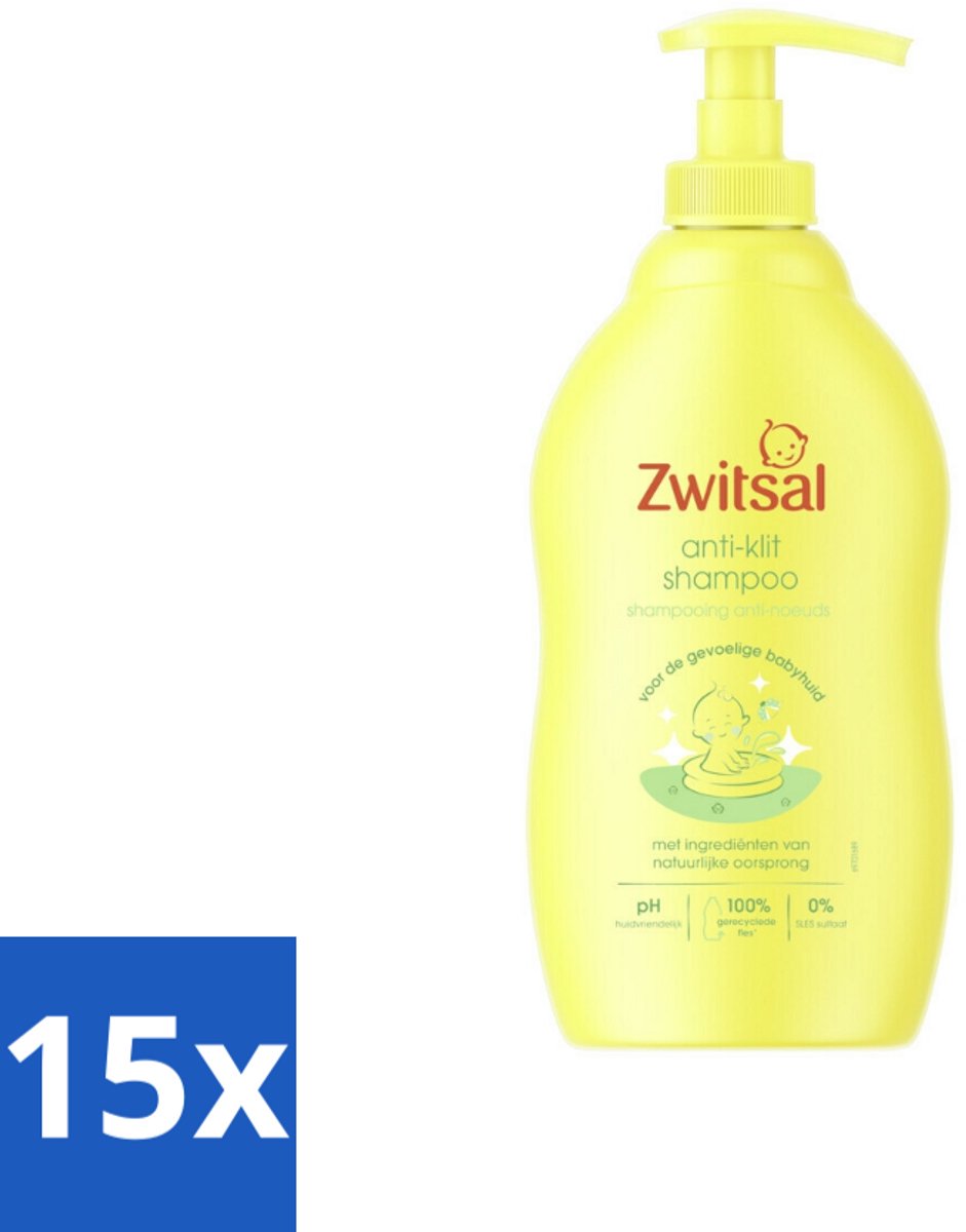 15 x Zwitsal - Anti-Klit Shampoo - Voor Makkelijk Doorkambaar Haar - 400 ml - Baby Shampoo - Anti Klit Shampoo - Klitvrije Babyhaar - Zachte Babyhaartjes - Kokosolie Shampoo