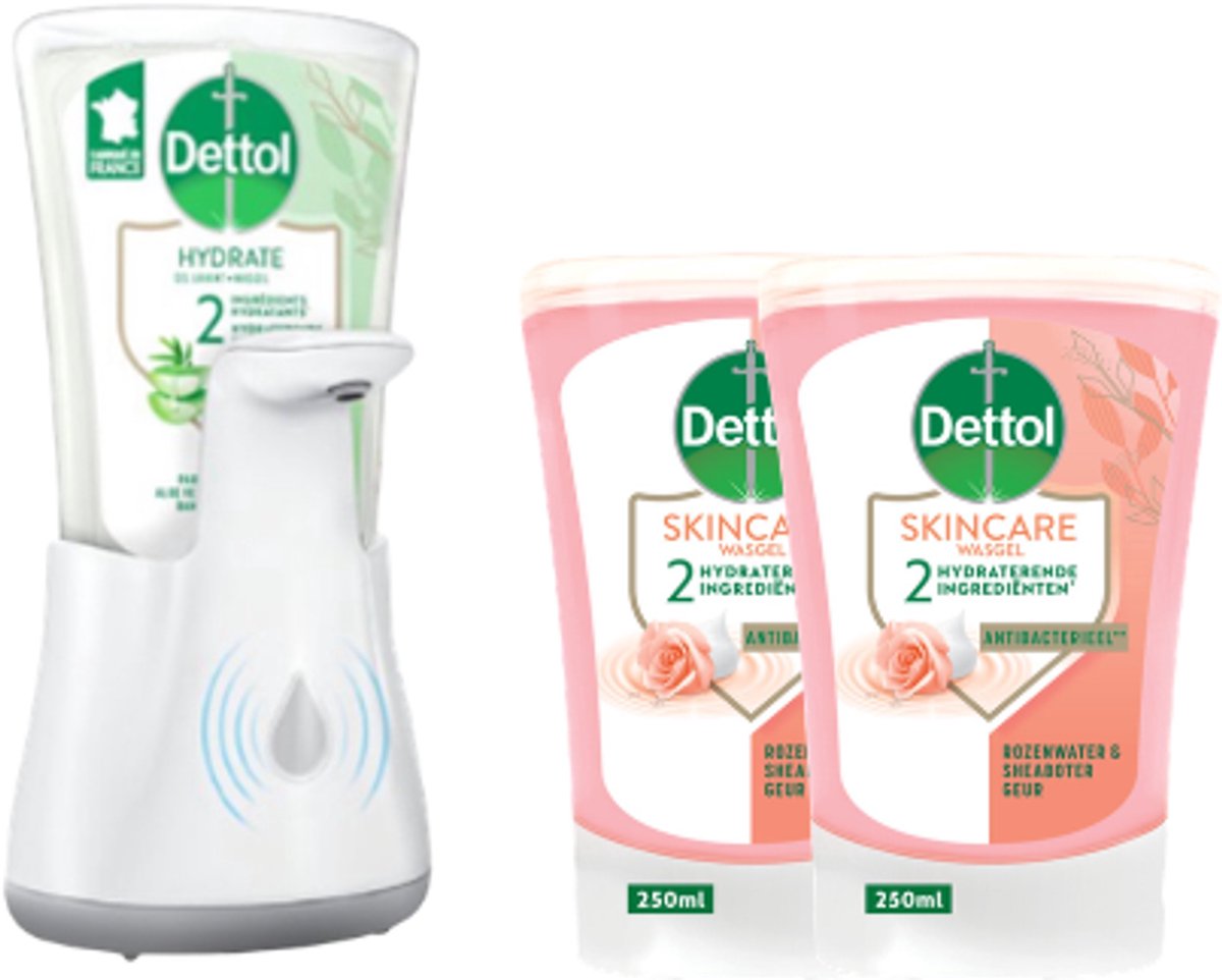 Bol.com Dettol - Automatische Zeepdispenser No Touch & 2x250ml Handzeep No Touch Navulling - Sheabutter aanbieding