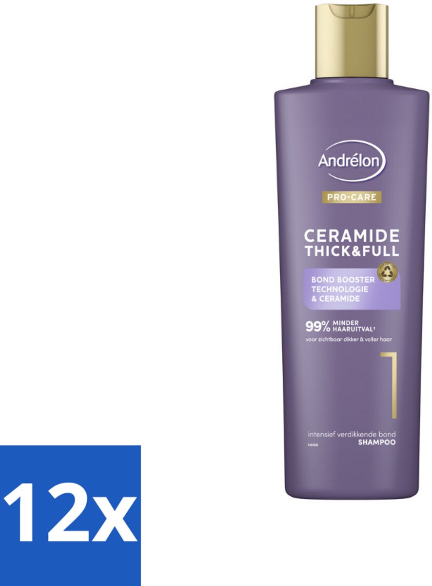 12 x Andrélon – Shampoo – Pro Care – 250 ml - Dikker Haar - Versterkt Haar - Haaruitval Verminderen - Breukbestendig Haar - Ceramide Shampoo