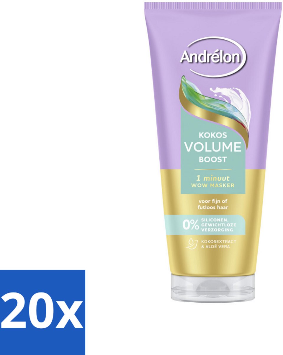 20 x Andrélon – Haarmasker WOW – Kokos Volume Boost – 180 ml - Haarmasker - Volume Boost - Kokos Volume - Fijn Haar - Futloos Haar