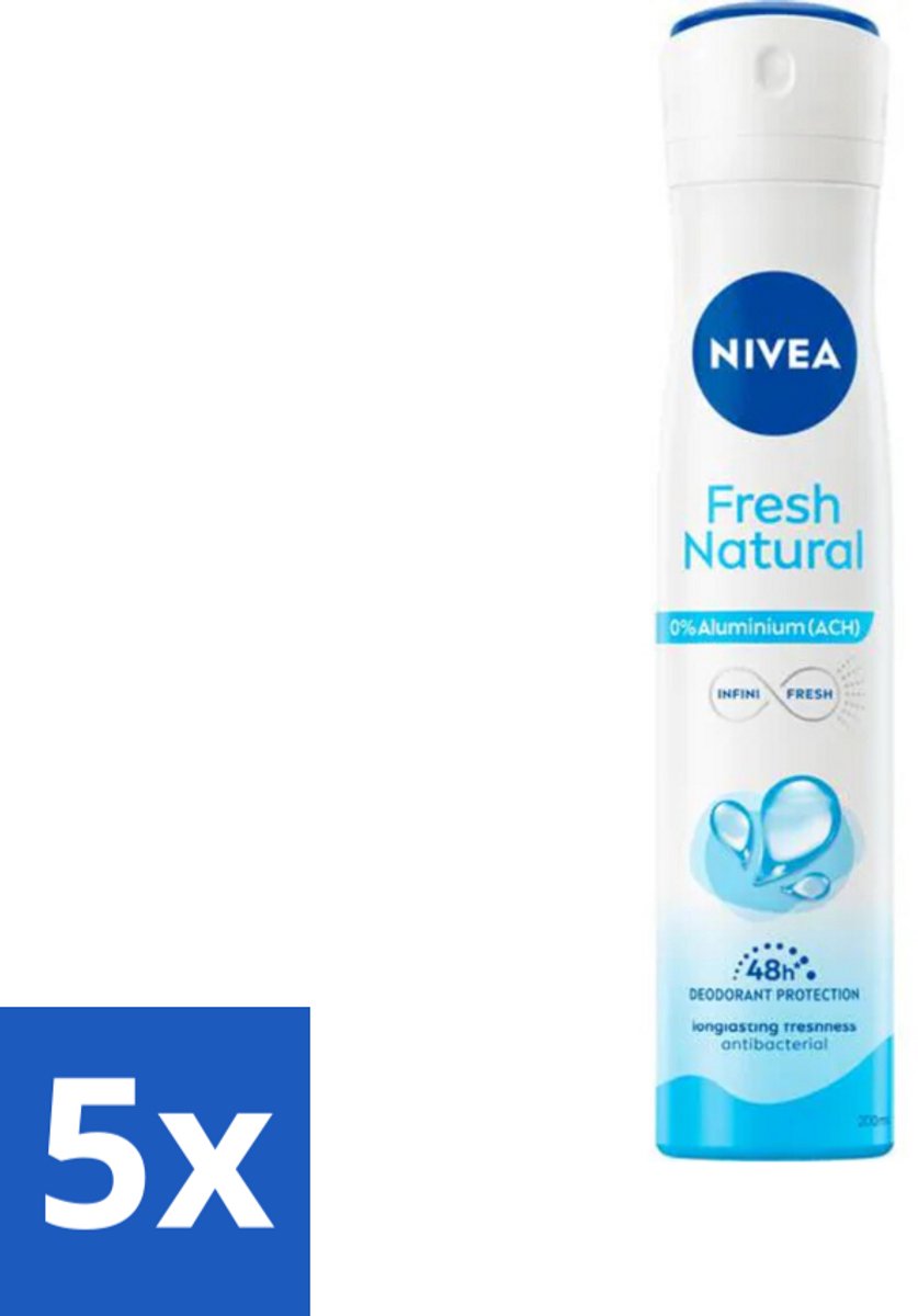 5 x Nivea - Deodorant Spray - Fresh Natural - 0% Aluminium - 200 ml - NIVEA Deodorant Spray - 0% Aluminium - Fris Geur - Natuurlijke Deodorant - Deodorant Spray