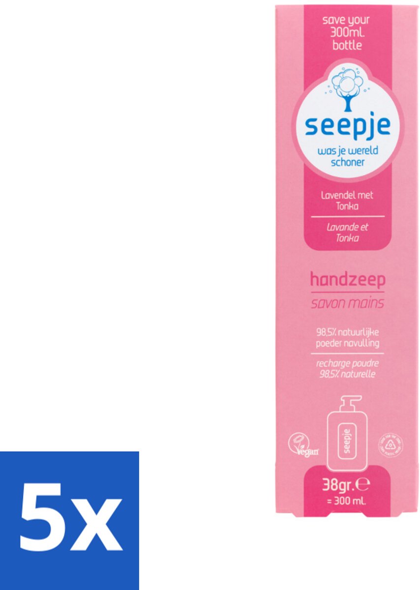 5 x Seepje - Handzeep - Rijke Geur en Hydratatie - Lavendel met Tonka - Navulverpakking - 38 g - Handzeep - Navulverpakking - Lavendel - Tonka - Natuurlijke Handzeep