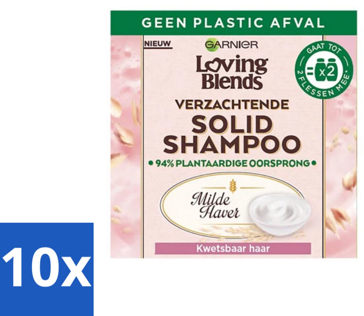 10 x Garnier - Loving Blends Milde Haver - Solid Shampoo Bar - Kwetsbaar Haar - 60 g - Shampoo Bar - Milde Shampoo - Kwetsbaar Haar - Haarverzorging - Duurzaam Haarverzorging