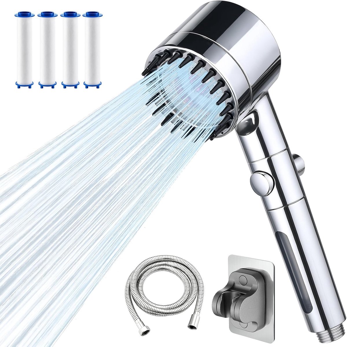 Douchekop met filter - hogedruk - chroom - ideaal voor kalkhoudend water - ShopVlot