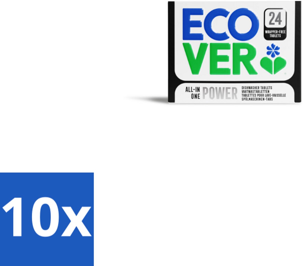 10 x Ecover - Vaatwastabletten All-in-One Power - 24 Tabs - Vaatwastabletten - Vaatwasmiddel - Krachtige Reiniging - Vet Verwijderen - Glansspoelmiddel