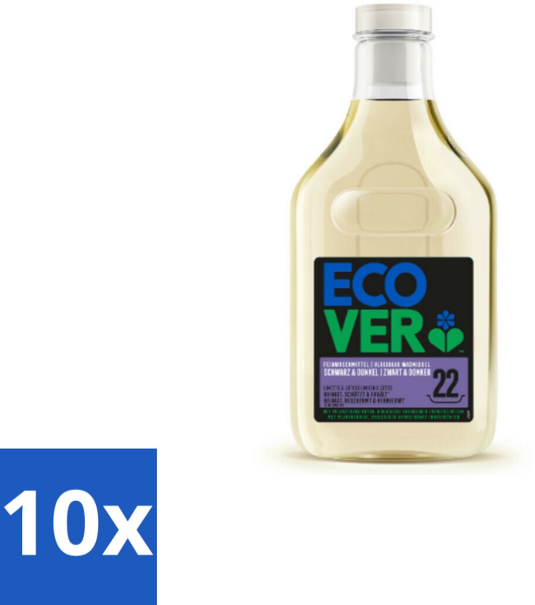 10 x Ecover - Vloeibaar wasmiddel - Zwart & Donker - 1 liter - 22 wasbeurten - Donkere Was - Kleurbehoud - Kleuroverdracht - Ecologisch Wasmiddel - Plantaardig Wasmiddel
