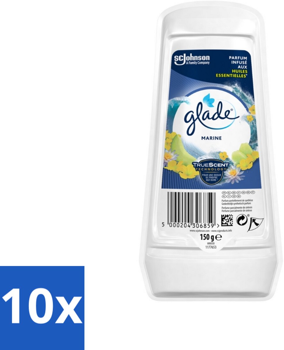 10 x Glade - Gel - Marine - 150 g - Luchtverfrisser Gel Marine - Frisse Geur - Maritieme Geur - Luchtverfrisser Gel - Luchtverfrisser Voor Badkamer