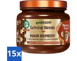 15 x Garnier - Loving Blends Honing Goud - Hair Remedy Haarmasker - Beschadigd & Breekbaar Haar - 340 ml - Haarmasker - Haarbeschadiging - Gespleten Punten - Haarbreuk - Haarscheuren