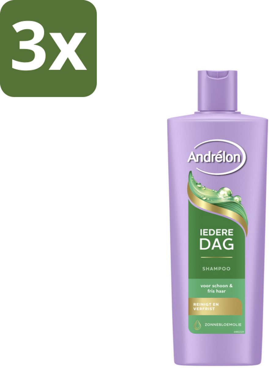 3 x Andrélon – Shampoo – Iedere Dag – 400 ml - Iedere Dag Shampoo - Dagelijks Wassen - Haar Verzorging - Zonnebloemolie Shampoo - Milde Shampoo