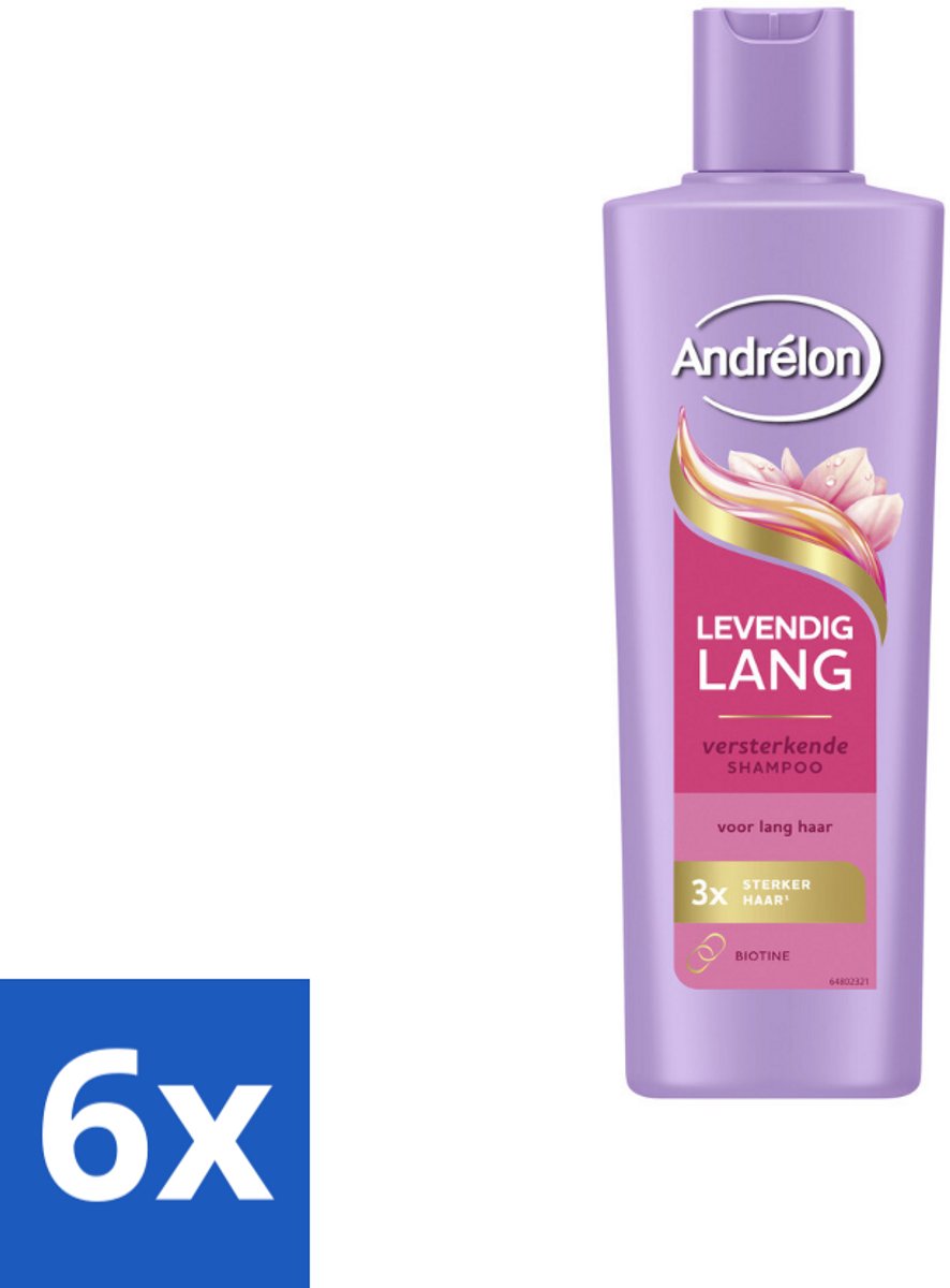 6 x Andrélon – Shampoo – Levendig Lang – 250 ml - Lang Haar Verzorging - Haar Versterken - Biotine Shampoo - Haarbreuk Voorkomen - Gespleten Punten