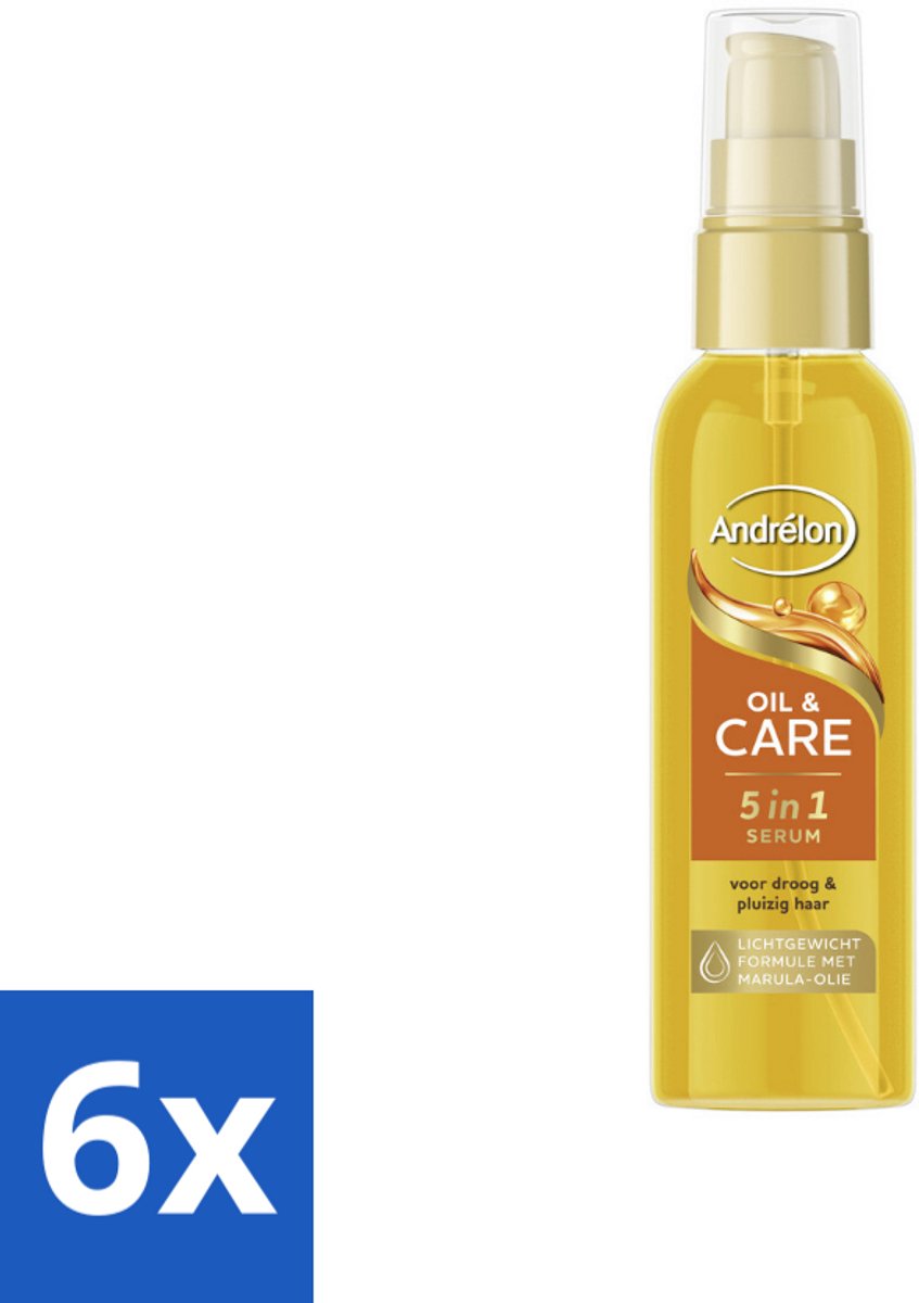 6 x Andrélon – Haarserum – Oil & Care – 75 ml - Haarserum - Pluisvrij Haar - Glanzend Haar - Haar Verzorging - Marula-olie