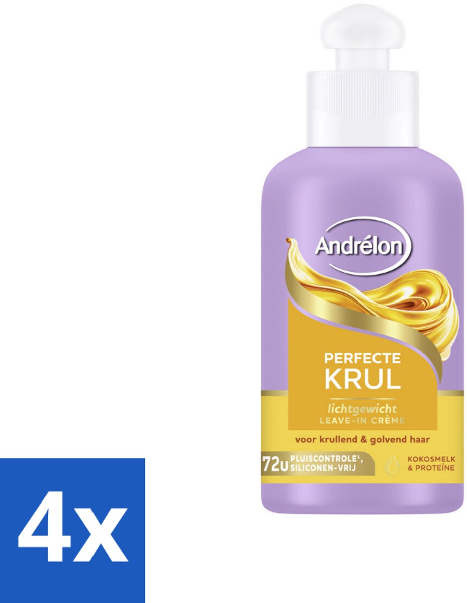4 x Andrélon – Leave-In Crème – Perfecte Krul – 200 ml - Krullen Verzorgen - Krullen Definiëren - Krullen Pluisvrij - Krullen Hyderaten - Kokosmelk Haar