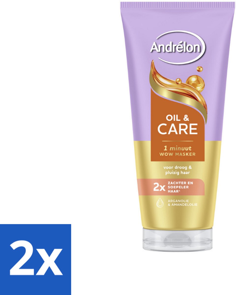 2 x Andrélon – Haarmasker WOW – Oil & Care – 180 ml - Haarmasker - Haar Verzorging - Droog Haar - Pluizig Haar - Arganolie