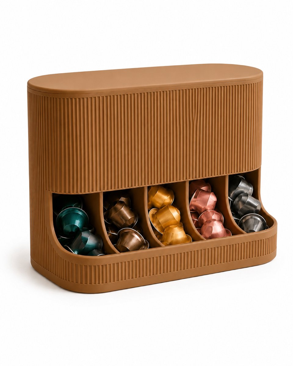 Koffiecapsulehouder met Deksel – Koffiecapsule Organizer met 5 Vakken – Capsulehouder voor Koffiehoek – 3D Geprint