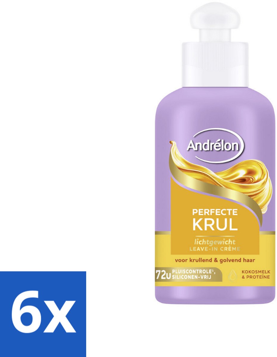 6 x Andrélon – Leave-In Crème – Perfecte Krul – 200 ml - Krullen Verzorgen - Krullen Definiëren - Krullen Pluisvrij - Krullen Hyderaten - Kokosmelk Haar
