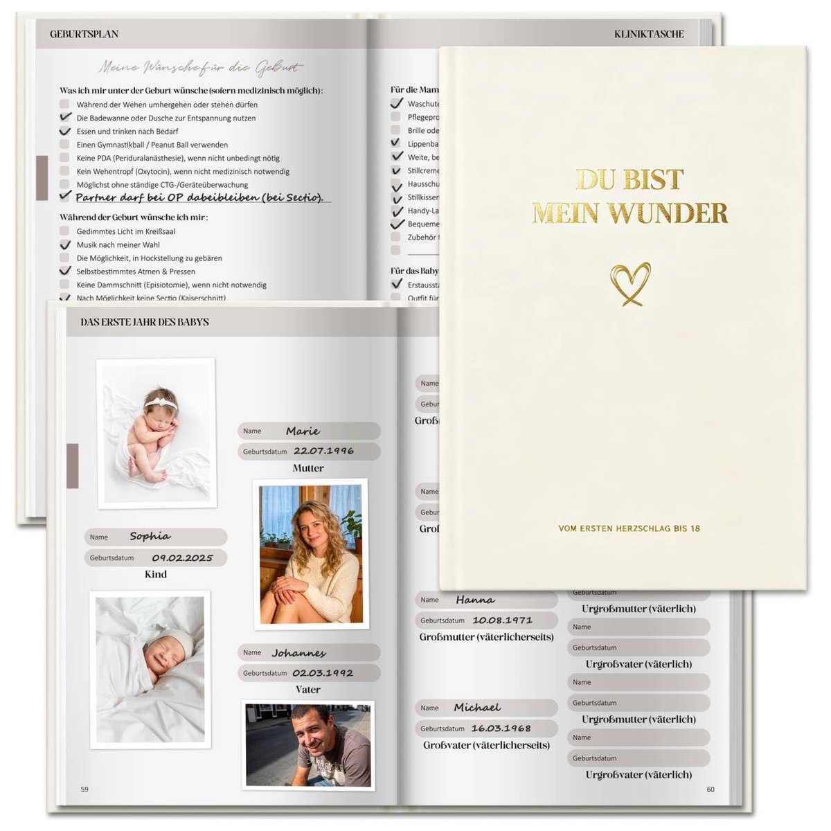 Solidchoice - Dagboek met Beige Hartpatroon voor Nieuwe Moeders