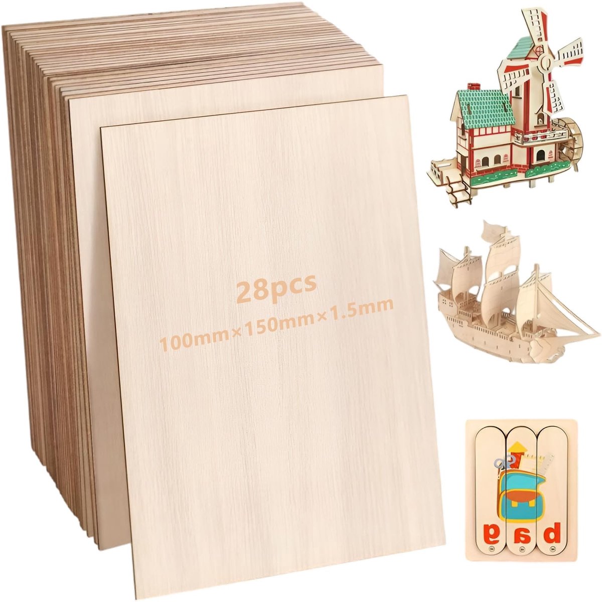 Solidchoice - Set van 28 Populieren Houten Platen 100 x 150 mm voor DIY Projecten