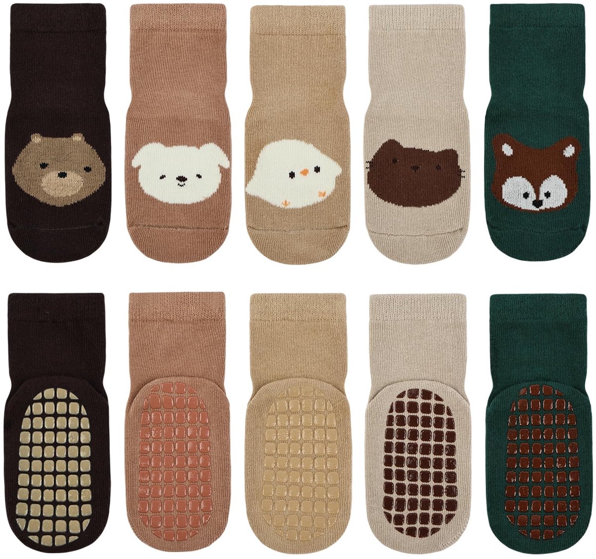 Solidchoice - Set van 5 Katoenen Antislip Baby Sokken voor Peuters