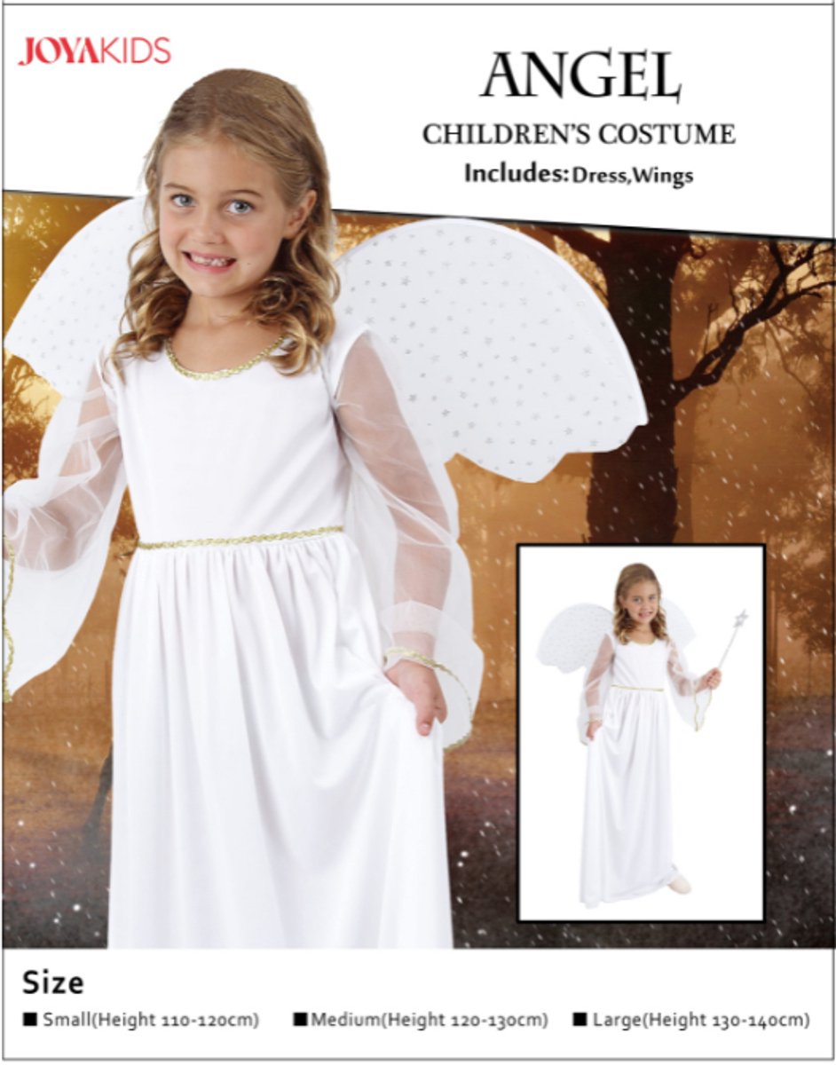 Joya Kids® Engel Verkleedjurk met Vleugels | Engel Kostuum Kind | Verkleedjurk Meisje | Carnavalskleding | Kerstengel | Halloween | Incl. Vleugels | — afbeelding 2