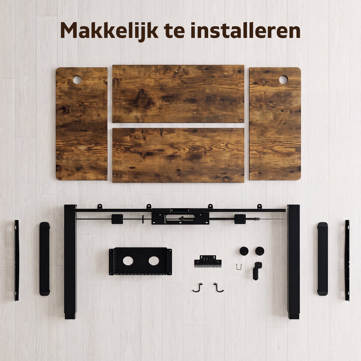 Devoko Elektrisch Zit-Sta Bureau 160x80 cm – 18 mm Dik Tafelblad – 3 Geheugenstanden – USB en Zit-alarm – Kabelmanagement – Zwart frame met donker houtlook blad thumbnail 2
