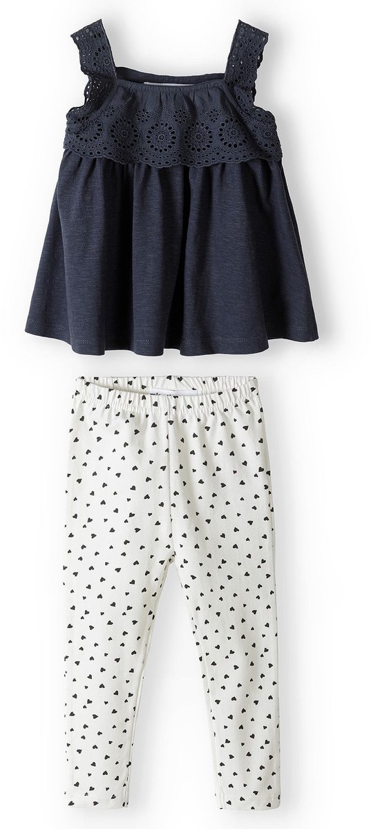 Minoti kleding set meisjes met broderie topje - 100% katoen - grijs