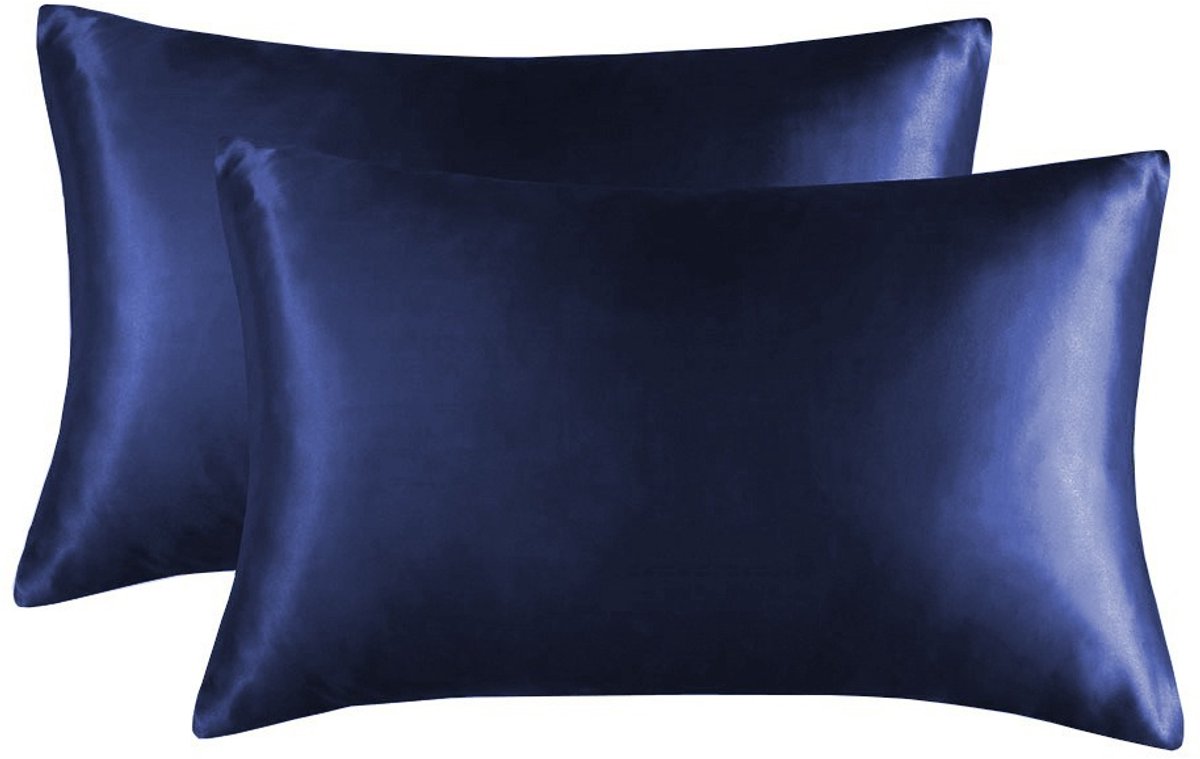 Simulatie zijde kussenslopen set van 2 stuks - 30x45cm - duurzaam - comfortabel-Marineblauw