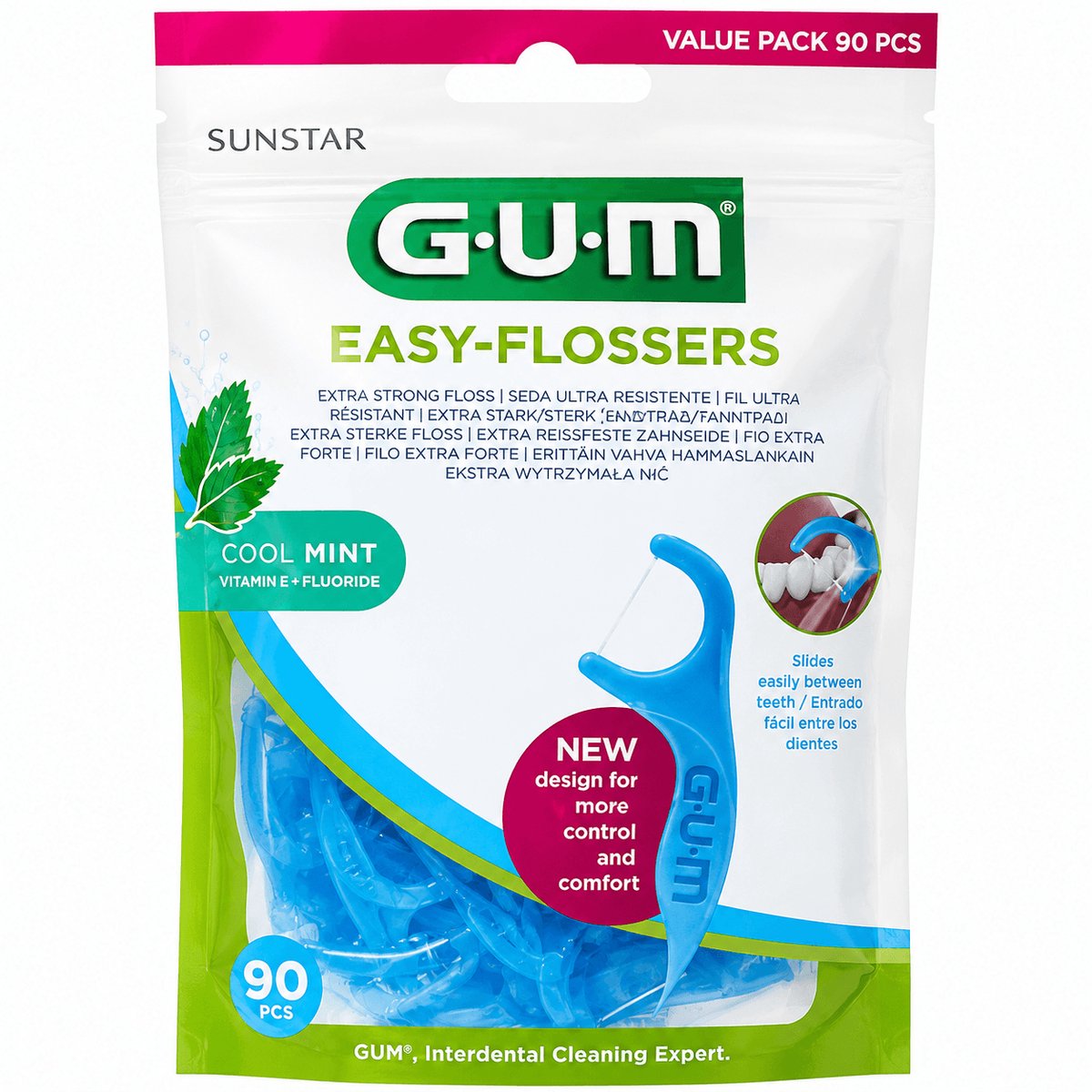 GUM Easy Flossers Cool Mint Floss Picks - 90 stuks - Met Fluoride & Extra Sterke Floss