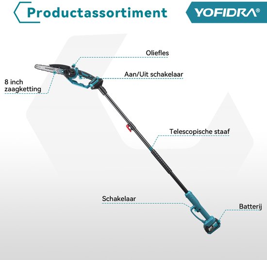 YOFIDRA Mini Kettingzaag - Telescopische Kettingzaag - 8" Borstelloze Takkenzaag - Met 2 Accu's - voor boomtakken, houtzagen van Yofidra — afbeelding 2