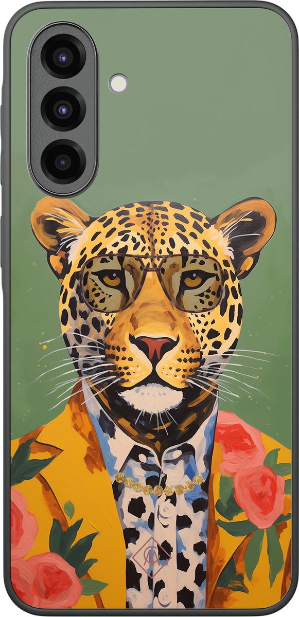 Casimoda® hoesje - Geschikt voor Samsung Galaxy A37 - Luipaard Hipster - Zwart TPU Backcover - Luipaardprint - Groen