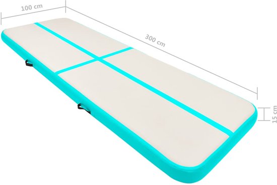 vidaXL - Gymnastiekmat - met - pomp - opblaasbaar - 300x100x15 - cm - PVC - groen van VidaXL — afbeelding 2