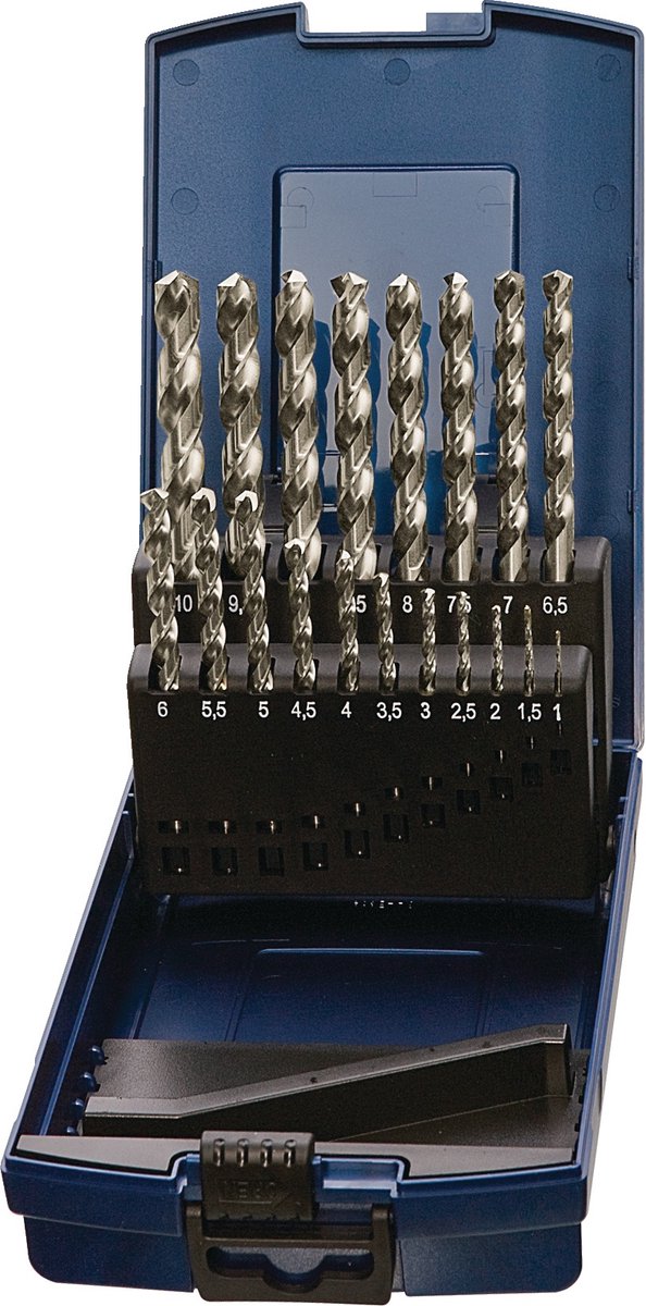 Spiraalboorset DIN 338 Type VA D.1-10,5x0,5mm HSS-Co 24-delig Kunststof cassette TECWERK