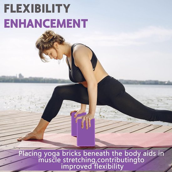 Yogablok - 23 cm x 15 cm x 8 cm - Zacht, antislip oppervlak - Hoogwaardig schuimrubber - Geschikt voor pilates, fitness, stretching, vormgeven en yoga - Paars — afbeelding 4