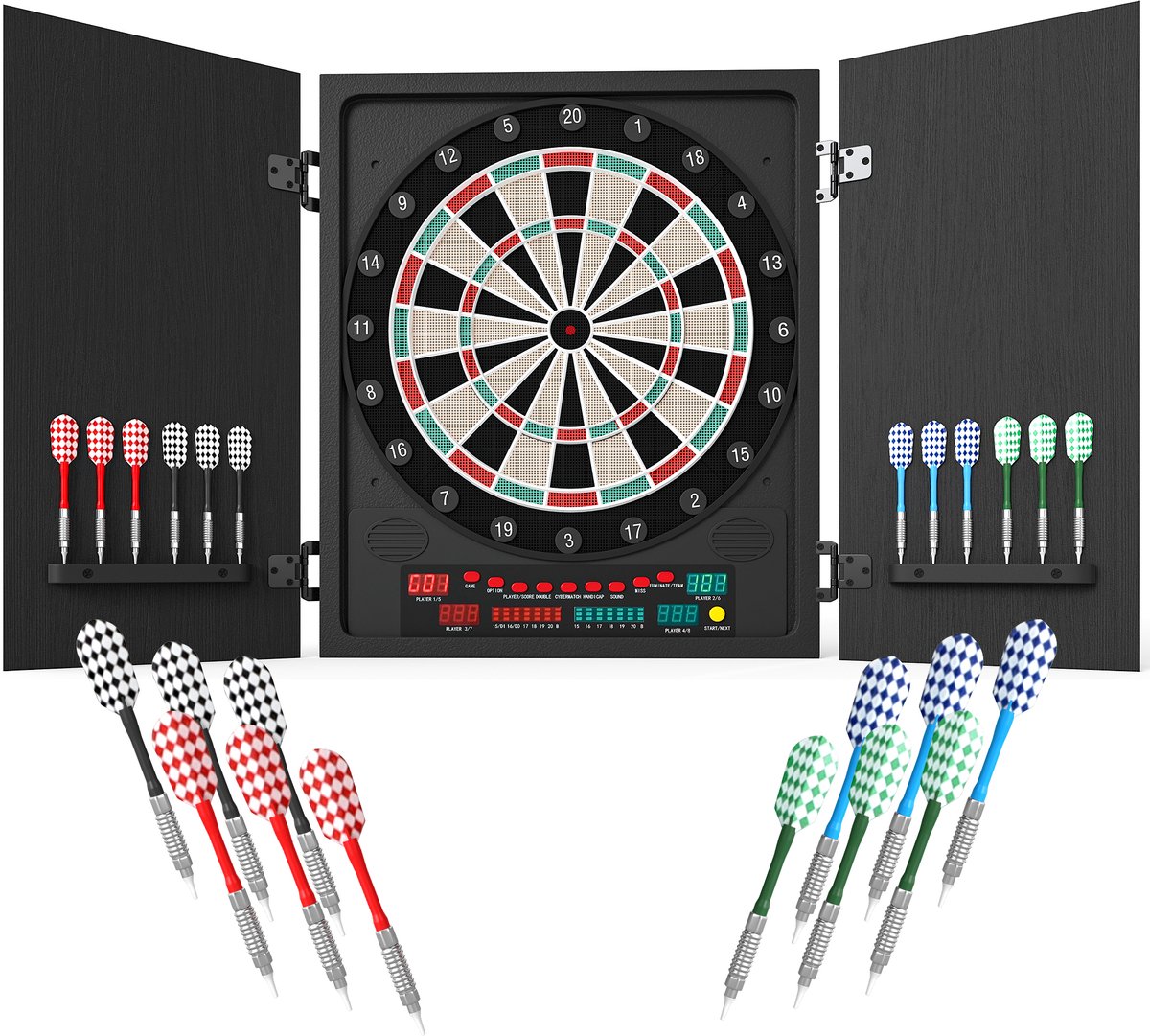 Elektronisch Dartbord in Kast - Soft Tip - incl. 8 spelers-27 Spellen - 20 variaties - LED-scherm