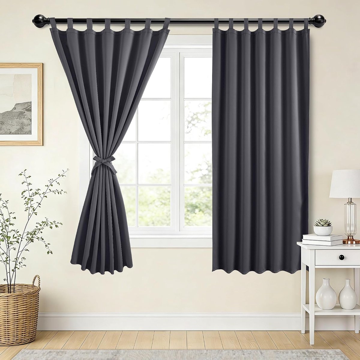 Verduisteringsgordijnen met lussen - set van 2 stuks - met lussen - ondoorzichtige gordijnen - voor slaapkamer - woonkamer - kantoor - donkergrijs - 175 x 140 cm (h x b) - 2 stuks (b x h)