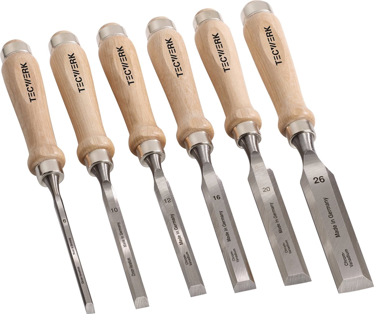Steekbeitelset 6,10,12,16,20,26mm Witbeukenh.Ulmer Vorm 6-delig.Krt.TECWERK