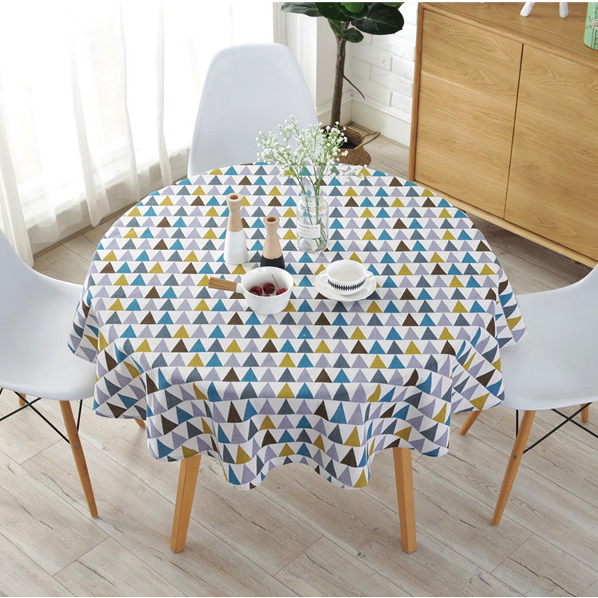 Tafelkleden – Katoen-linnen tafelkleden – Rond – Farmhouse-stijl – 150 cm – Geschikt voor decoratie van keuken-, eetkamer- en terrastafels – Veelkleurig
