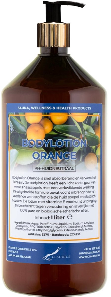 Bodylotion Orange 1 liter met gouden pomp
