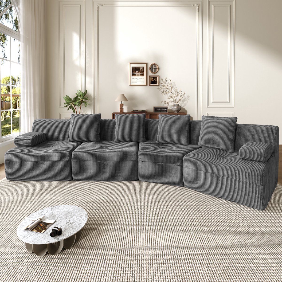 Ontspannen en Verwennerij met Corduroy Compressie Sofa - 311x90x65 cm, Donkergrijs
