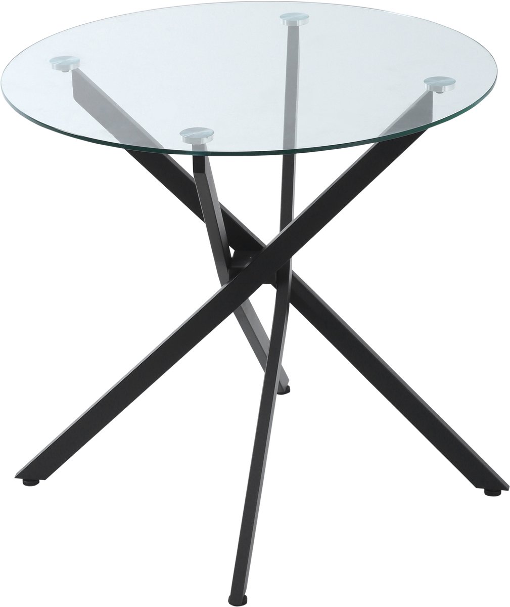 ECTEATOY® Ronde Eettafel - Statafel met Gehard Glazen Blad en Gekruiste Metalen Poten - Salontafel - Ø80x75 cm - Zwart