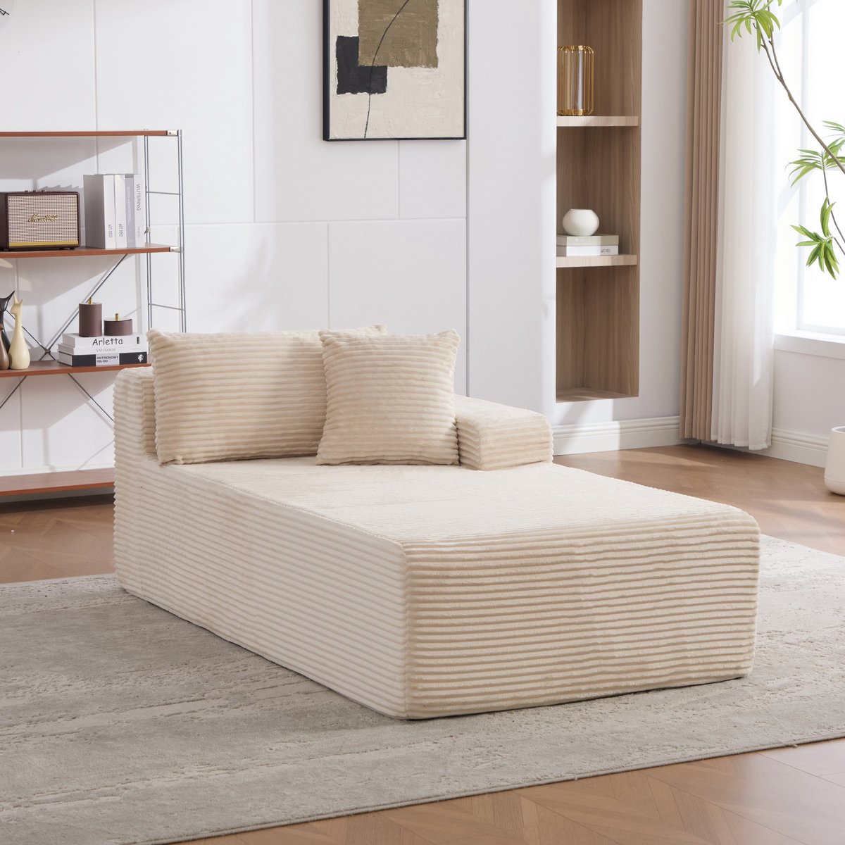 Modulaire Lounge Fauteuil - Chenille Cloud Sofa Met Diepe Zit - Comfortabele 1-Zits Bank Met 30D Schuimvulling - Frameloze Compressie Sofa Zonder Montage - Beige Relaxstoel Voor Woonkamer Slaapkamer