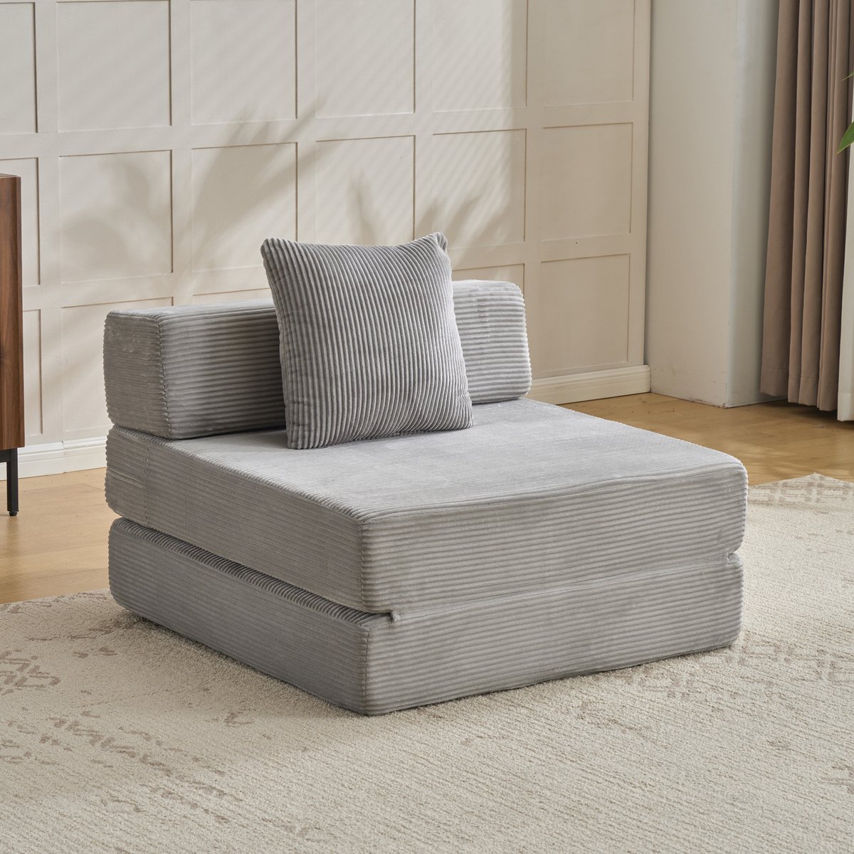 Vouwbank - 1-Zits Slaapbank Met Rugsteun - Lichtgrijs Corduroy - 92,5 cm