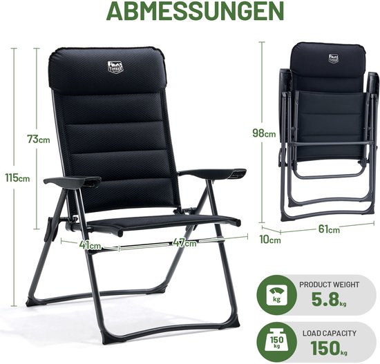 TIMBER RIDGE Campingstoel 2-stuks - 7-voudig verstelbaar, belastbaar tot 150 kg, met gepolsterde hoofdsteun - stabiel van Timber Ridge — afbeelding 4