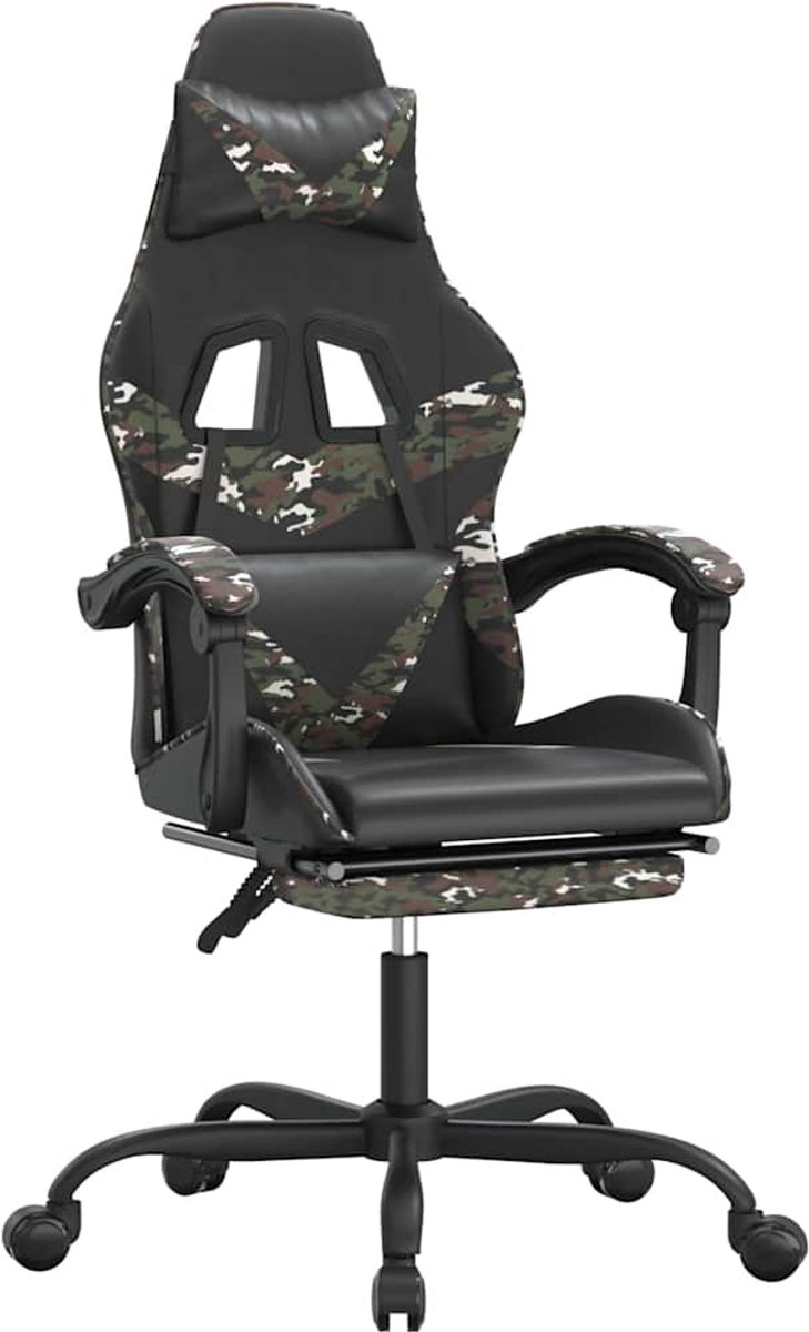 vidaXL Gamestoel - met - voetensteun - kunstleer - zwart - en - camouflage Zwart en camouflage