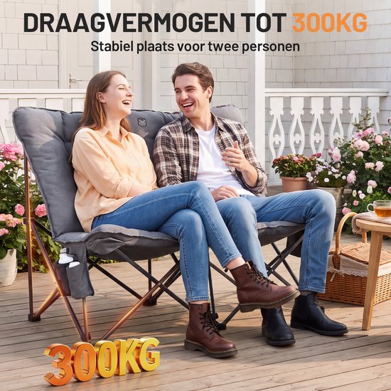 TIMBER RIDGE Campingbank 2-zits - Grijs, 130 cm breed, belastbaar tot 300 kg, met afneembare hoes en opberghoes van Timber Ridge — afbeelding 5