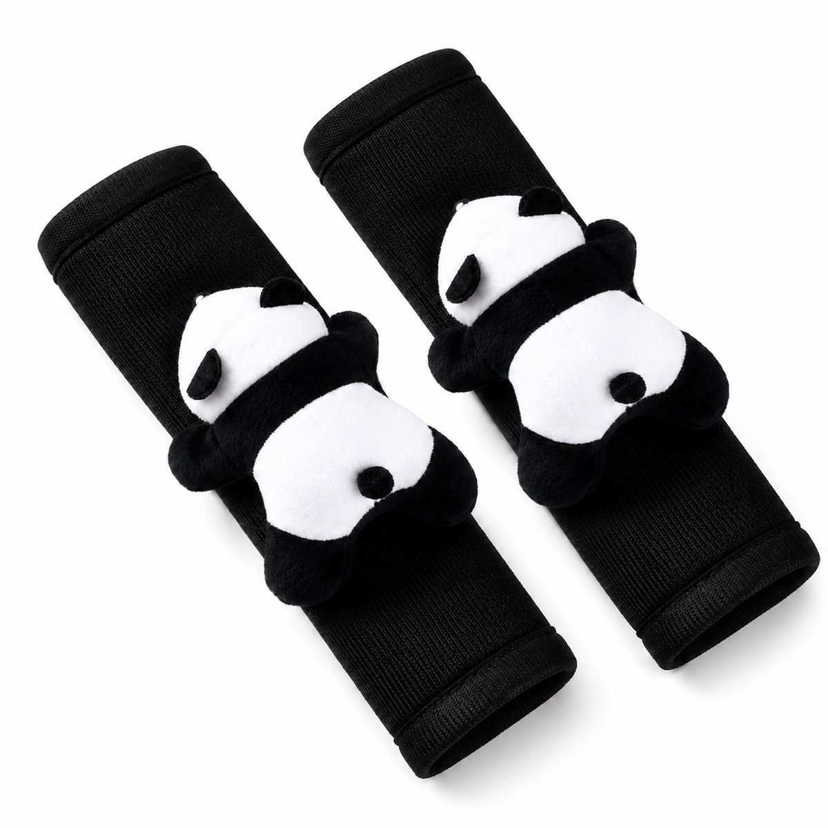 Gordelbeschermer Auto - Gordelhoes & Gordelkussen voor Autogordel - Zachte Schouderpads met Panda - Universeel - 2 Stuks - Zwart