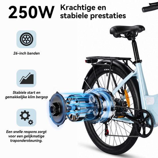 Vankel C03 Elektrische Fiets - 26 inch Lage Instap - 36V 655Wh Accu - 80 km Actieradius - Shimano 7 Versnellingen -Blauw van VANKEL — afbeelding 5