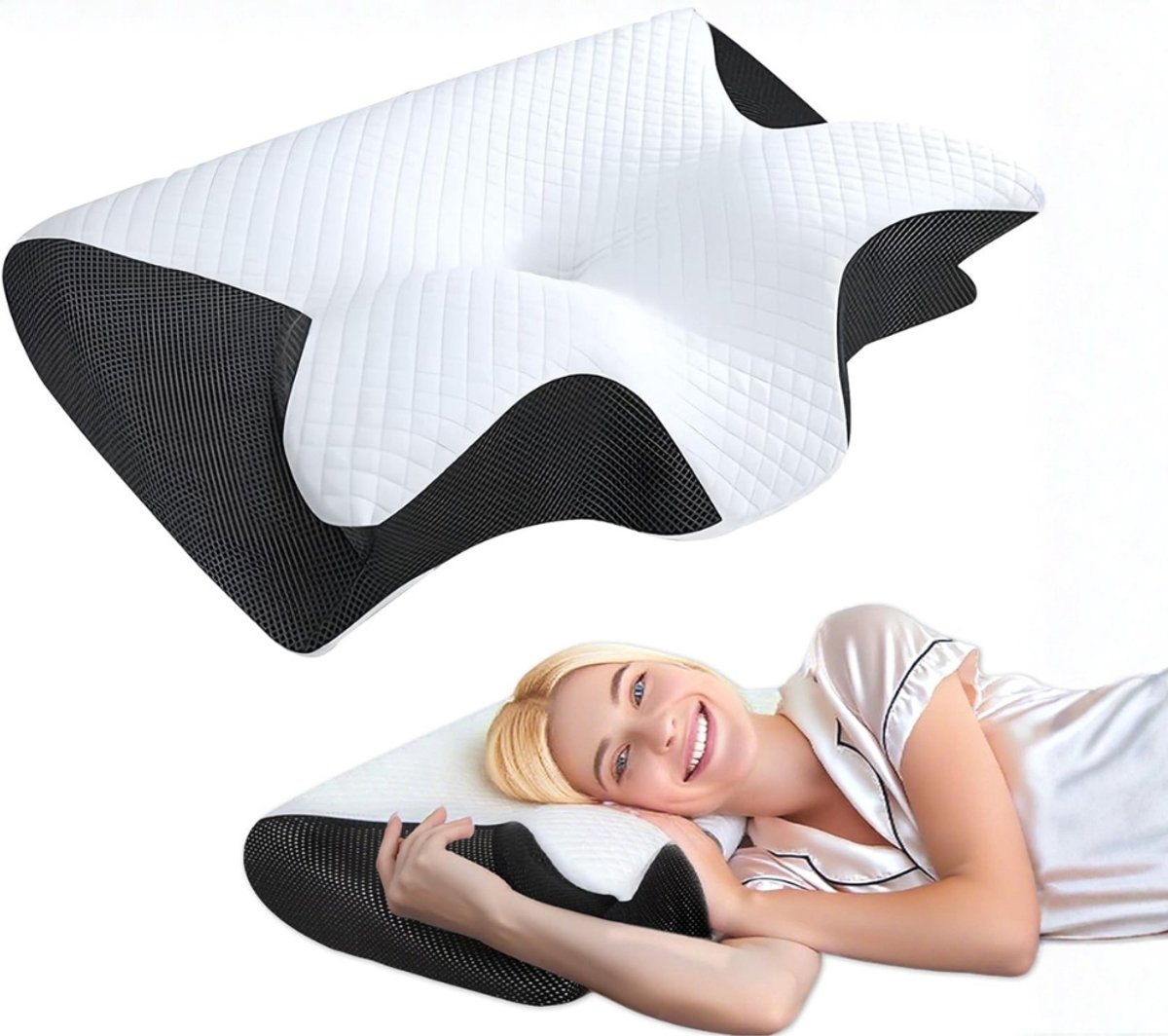 ZRNS® Anti Snurk Kussen - Apneu Kussen - Hoofdkussen Nekklachten - Ergonomisch - Voor Rug- en Zijslaper - Zwart