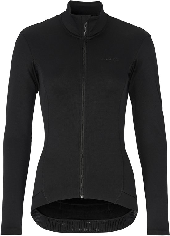 Zwart Craft fietsshirt met lange mouwen, opstaande kraag en ritssluiting aan de voorzijde.