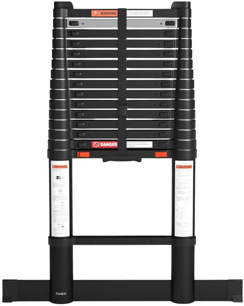 NIVA® Telescoopladder - Lichtgewicht Uitschuifladder - 150kg Laadvermogen - Opvouwbare Ladder voor Zolders - Zwart - 80cm x 95cm x 470cm