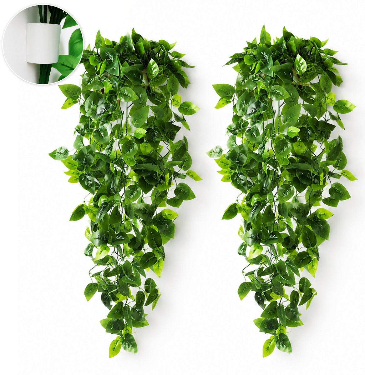 CASA VERDE Hedera Kunst Hangplant-Inclusief muurbevestiging-4 Stuks-110 cm-Nep Planten-Klimop Slinger-Voor Binnen en Buiten Groen